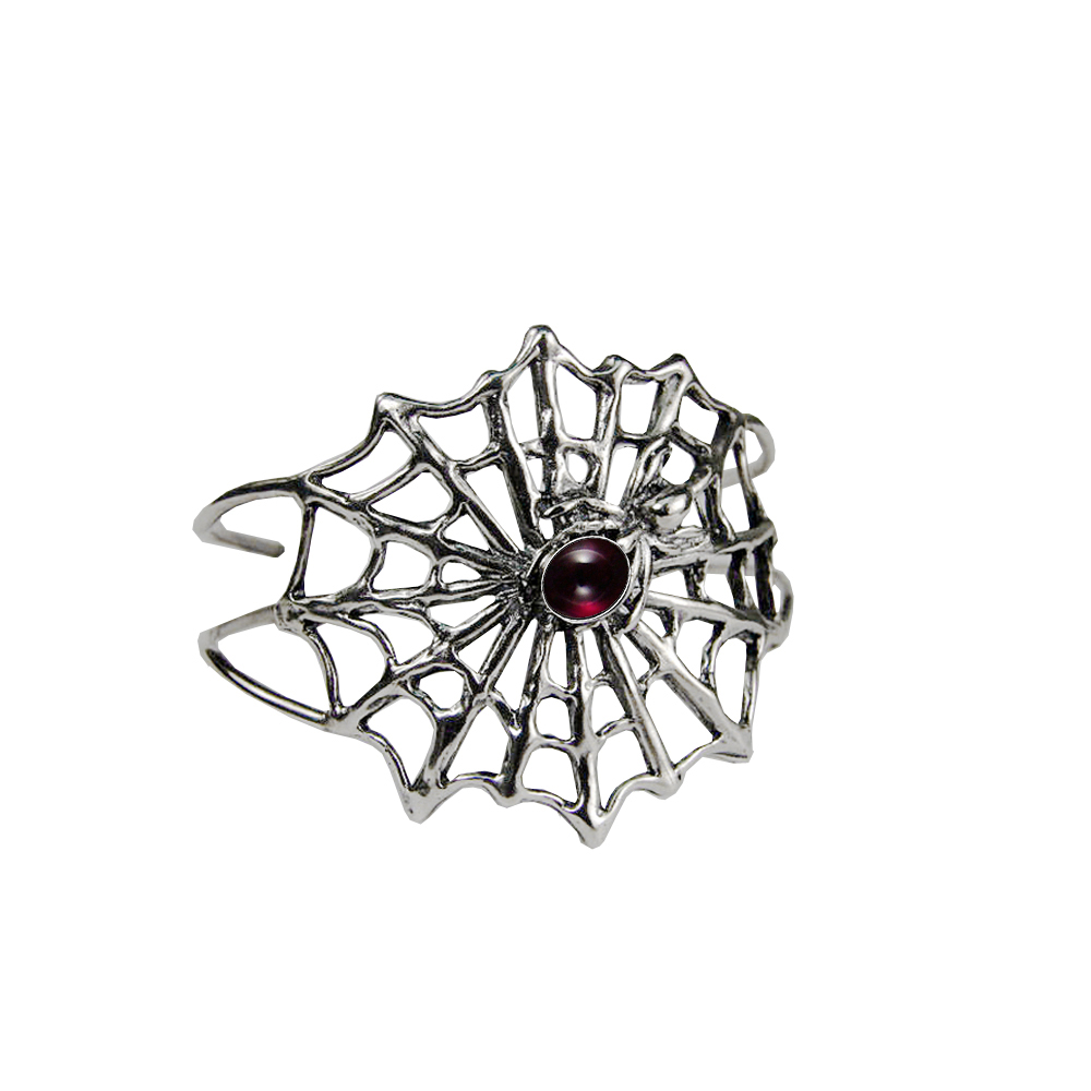 Sterling Silver Spider Web Cuff Bracelet With Garnet